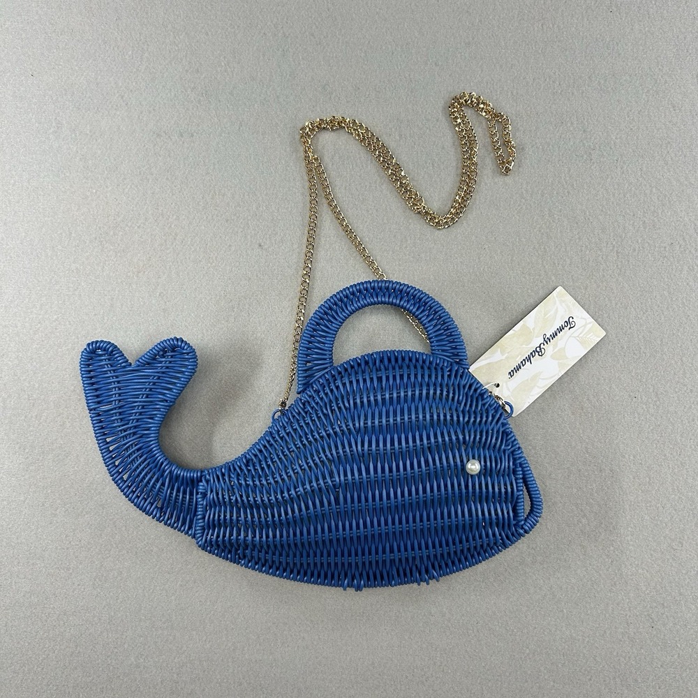 NWT Tommy Bahama Viral Woven Wicker Crossbody Bag Blue Whale Handbag New Purse